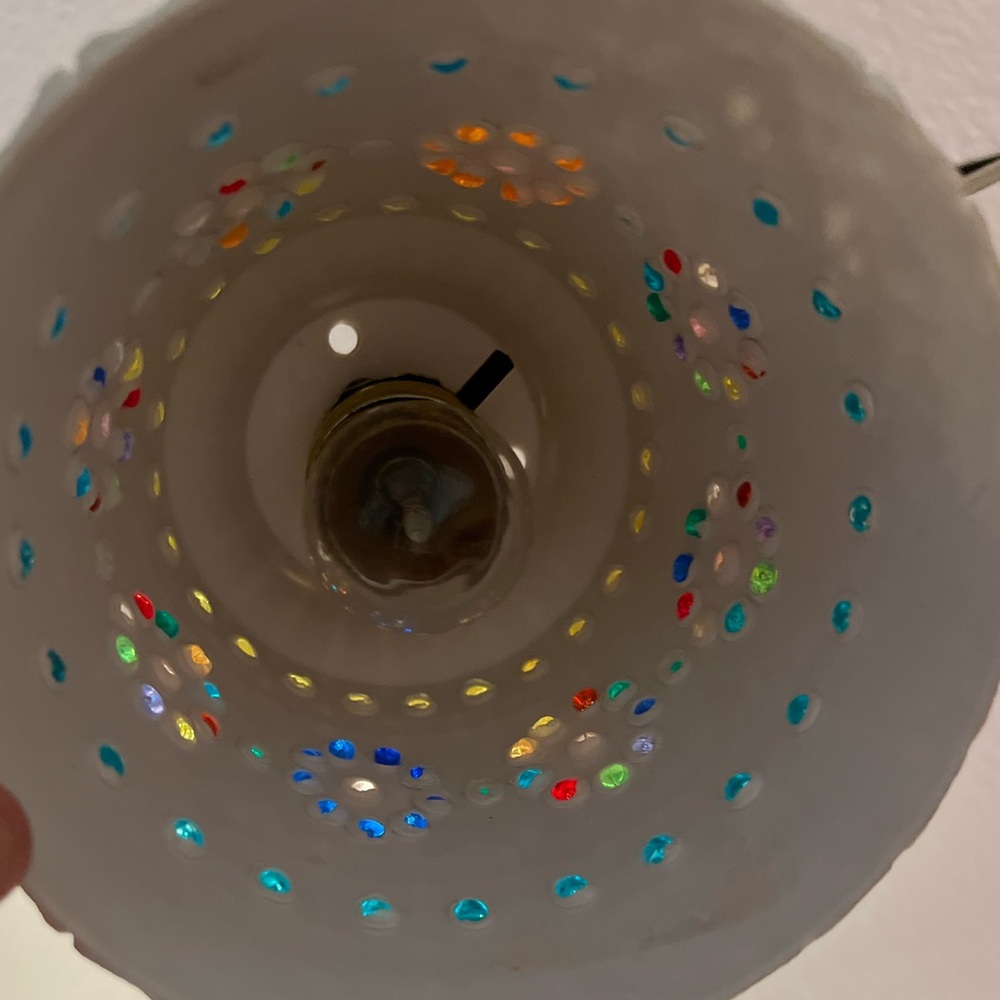 Vintage Boho Small Swag Lamp • Beaded Plastic Pendant Light • Plug-In - Picture 5 of 10